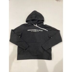Abercrombie Fitch Black Hoodie Sweatshirt Soft A&F Collection Graphic Logo L